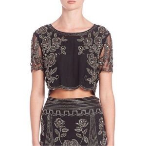 Haute Hippie Black and Silver Embroidered Beaded Crop Top